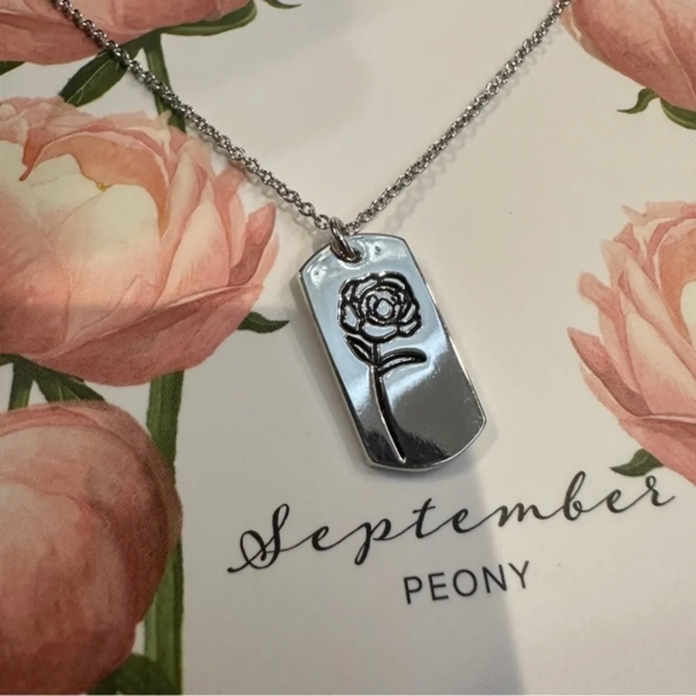 Sterling Forever 925 Sterling Silver Peony Floral Tag Pendant Necklace 16–18”